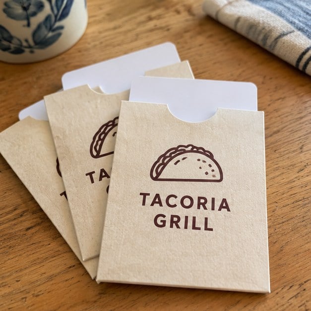 Customer photo of custom gift card sleeves